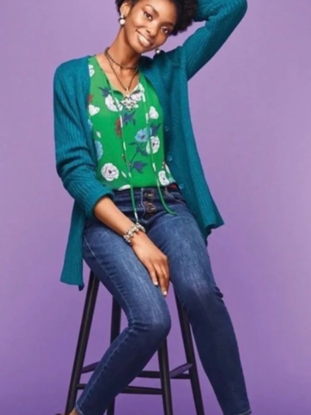 EUC Cabi Primrose Blouse in Kelly Green Floral Style #3785 Size Large